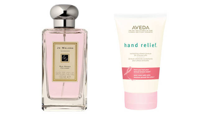 エスティ ローダー グループ 乳がん早期発見啓発キャンペーン2009│左／<b>ジョー マローン</b>　レッド ローズ(100ml)1万4700円、<br>右／<b>アヴェダ</b>　ハンド リリーフ（ハンドクリーム）(150g)3360円