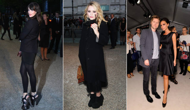 <b>BURBERRY PRORSUM｜バーバリー プローサム</b>　左からリブ・タイラー、メアリー・ケイト・オルセン、クリエイティブ・ディレクターであるクリストファー・ベイリーとビクトリア・ベッカム