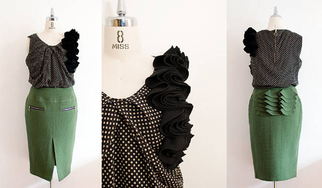 <strong>Lelativement│ルラティブマン</strong>  シルクトップス 4万4100円、バックフリルスカート 3万3600円