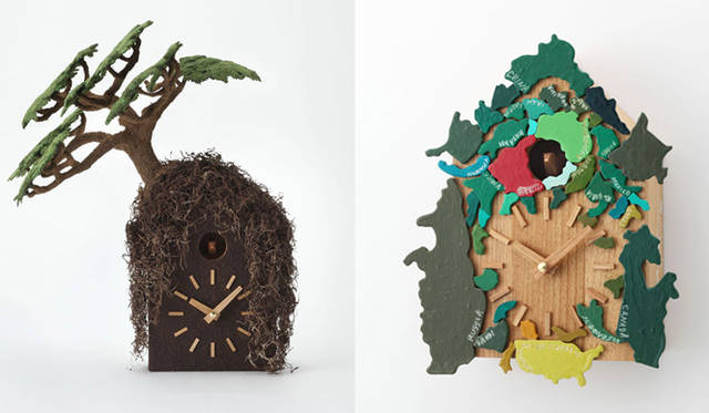 ISETAN LIVING × more trees 「鳩時計コレクション」│左／東 信、右／アラキミドリ（アートピース 限定1個）