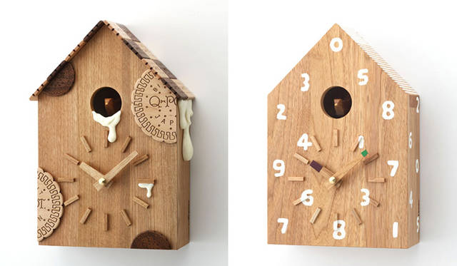 ISETAN LIVING × more trees 「鳩時計コレクション」│左／ワカマツタダアキ/Q-pot.、右／脇阪克二／SOU・SOU（クリエイションタイプ限定30個）