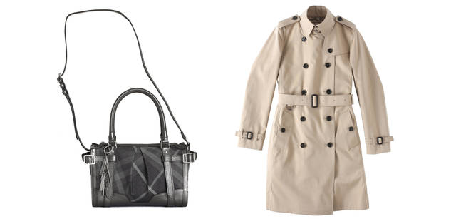 <b>For Woman</b>（左から）｜バッグ［W30×H20×D15.5cm］7万3500円、コート22万500円（ともにバーバリー・インターナショナル）