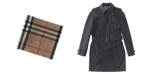 <b>For Man</b>（左から）｜スヌード5万2500円、コート22万5750円（ともにバーバリー・インターナショナル）
