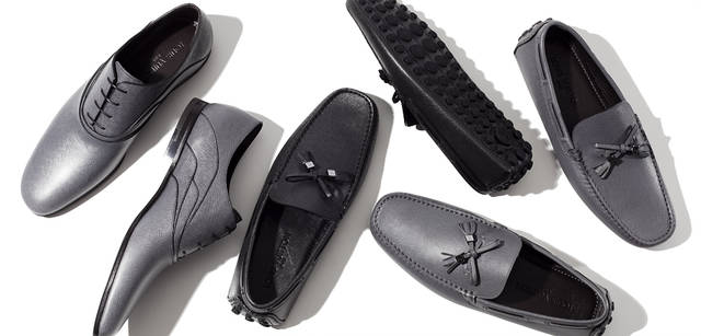 <strong>LOUIS VUITTON TAIGA｜ルイ・ヴィトン 「タイガ・ライン」</strong><br />オール“タイガ”レザーでは初となるシューズの春夏コレクション。左から：バタフライの羽根模様をイメージしたシューズ“メッセンジャー・ライン リシュリュー（グラシエ）” 9万7650円、モカシン“イモラ・ライン カーシュー（アルドワーズ）”、モカシン“イモラ・ライン カーシュー（グラシエ）” ともに7万5600円<br />ルイ・ヴィトン カスタマーサービスセンター Tel. 03-3478-2100