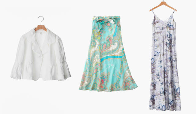 <br />  ’80年代にハイクオリティーな素材を生み出したいという情熱をもってスタートしたイタリアブランド。左から、白ジャケット2万6250円、ペイズリー柄スカート3万5700円、フラワープリントサンドレス3万5700円（120%リノ／ビームス ハウス　Tel. 03-5220-8686）