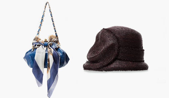   ロンドンメイドにこだわったクラフツマンシップが薫る。シンプルベーシックな着こなしに華を添えて。バッグ3万9900円　　フローラ ベラ｜FLORA BELLA｜’40年代の女優ふうにかぶりたい。ハット1万4700円（ともにビームス ハウス　Tel. 03-5220-8686）