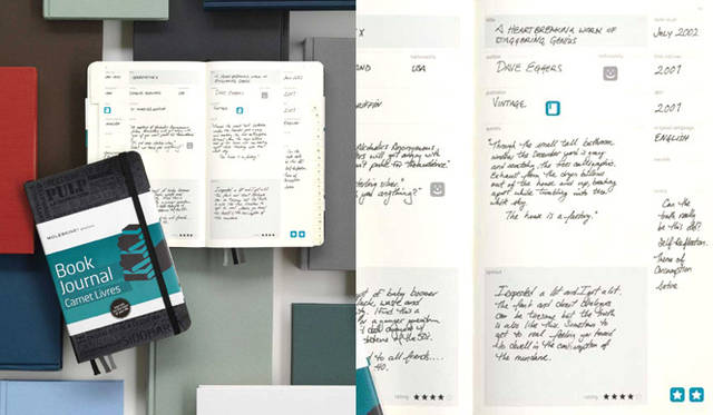 モレスキン│ブック ジャーナル<br>アルファベット順に管理できる、1冊につき1ページに感想や書誌情報を書き込めるフォーマット。読んだ本や気になる本の情報もこの一冊に。ブックマークも付属