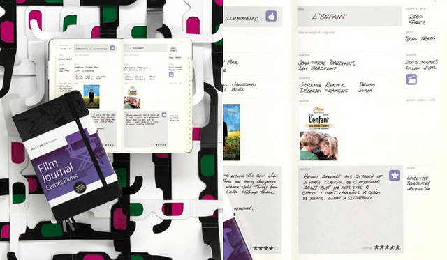 モレスキン│フィルム ジャーナル<br>アルファベット順に管理できる、1作品につき1ページに感想を書き込めるフォーマット。世界の映画祭リストも情報ページに掲載