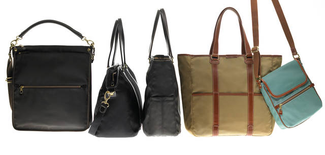 <br />左から：ショルダーバッグ「97463｜H410×W370×D120mm」（ブラウン） 4万5150円、ボストンバッグ「97466｜H310×W450×D180mm」（ブラック） 5万7750円、トートバッグ「97464｜H370×W340×D140mm」（ブラウン） 4万9350円、トートバッグ「97465｜H370×W380×D140mm」（ベージュ） 5万2500円、ショルダーバッグ「97461｜H260×W210×D70mm」（ブルー） 3万1500円