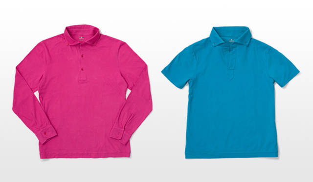 バーニーズ　ニューヨーク｜右／THREE DOTS カット＆ソーン 1万78520円（新宿5階・横浜4階・銀座1階・神戸店1階）　左／THREE DOTS カット＆ソーン 2万1000円（新宿5階・横浜4階・銀座1階・神戸店1階）　独特の肌ざわり、着心地の良さにファンの多い「スリードッツ」のボタンダウンカットソー。長袖、半袖ともにバーニーズ　ニューヨークだけの別注モデルで、ジャケットのインナーにもぴったり。