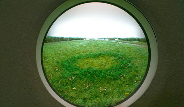 マシュー・ワォルドマン｜matthew waldman｜Neon Vagina ＠ 2010 NYC The Armory Show<br>Patrick Jacobsの「field with fairy ring fungus 2010」は大人気だった！　レンズの影響で覗き込むと3次元のミニチュアモデルのようです。