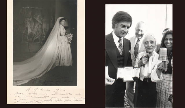 Madame Grès｜マダム グレ　左はマリア・ロマノフ、ロシア大公公女。マダム グレのウェディングドレスをまとって。右は第一回デ・ドール賞受賞の際のマダム グレ。