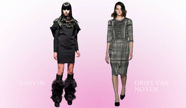 <br />「ランバンやドリス ヴァン ノッテンで出ていた“モダントライバル”。メイントレンドではないけれど、個人的に大好きなスタイルです。構築的なシルエットに、ビジュー＆エンブロイダリーをあしらったり……トライバルなアクセや小物でスパイスをきかせるスタイルにはぐっときました」