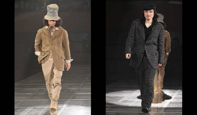 <strong>YOHJI YAMAMOTO｜ヨウジヤマモト　19年ぶりに東京でコレクションショーを開催<br />左からALBATRUS Peace-K、白石才三</strong>