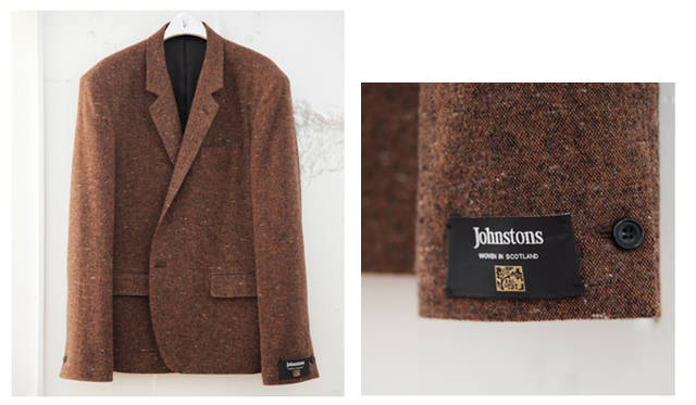 <b>SUKEZANE Tomoki｜トモキ倶楽部</b>　ジョンストンズの生地を使った一つボタンジャケット。生地のオーダーから到着までに４カ月もかかるという。ジャケット7万5600円（JOHN LAWRENCE SULLIVAN）