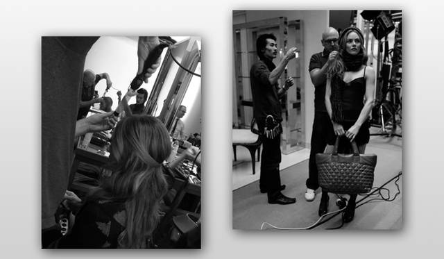 <b>CHANEL｜シャネル</b>　「ココ コクーン」広告ヴィジュアル撮影のバックステージ。パリのリール通りにある白黒のグラフィカルな装飾がほどこされたスタジオ7Lにて。 ©CHANEL