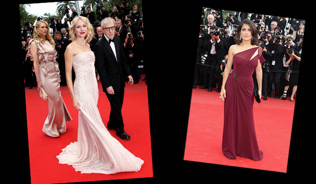 <b>第63回カンヌ国際映画祭｜レッドカーペット｜Naomi Watts,Salma Hayek</b>　左｜『You Will Meet a Tall Dark Stranger』上映会に登場した、主演女優のナオミ・ワッツ。グッチ発のオートクチュールラインである「Gucci Première」のピンクのシフォンドレスを纏って。右｜サルマ・ハエックも「Gucci Première」のドレスを着用。なおこのドレスは、5月19日におこなわれたJ/P HRO（ハイチ救済団体）のオークションに寄付された。©Gucci/GettyImages