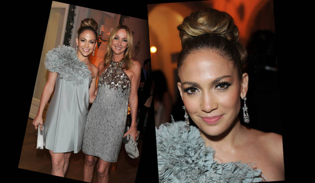 <b>第63回カンヌ国際映画祭｜グッチ×『ヴァニティフェア』パーティ｜Jennifer Lopez&Frida Giannini </b>　グッチと『ヴァニティフェア』共催のパーティにて。ジェニファー・ロペスは「Gucci Première」のワンショルダー・カクテルドレスを着用。ペールグレイのプリーツ・オーガンザとラッフルのディテールが美しい。イヤリングもグッチのハイジュエリーから。グッチ クリエイティブ・ディレクター フリーダ・ジャンニーニは「Gucci Première」のメタル刺しゅうがほどこされたホルターネックのカクテルドレスを纏って。©Gucci/GettyImages