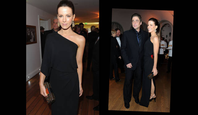 <b>第63回カンヌ国際映画祭｜グッチ×『ヴァニティフェア』パーティ｜Kate Beckinsale&Benicio Del Toro&</b>　ケイト・ベッキンセイルとベニチオ・デル・トロ。ケイト・ベッキンセイルのワンショルダーのブラックドレスがシック。ジュエリーはショパールのもの。