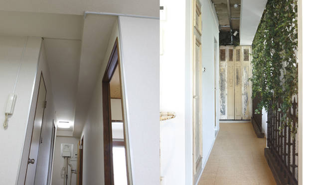 <b>Found｜廊下</b>　左／改装後、右/改装前