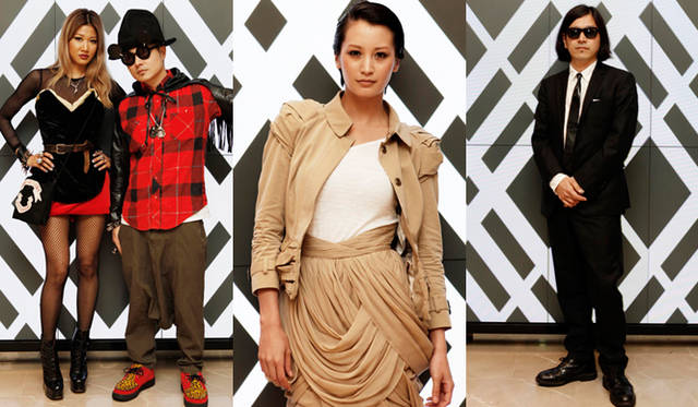 <b>BURBERRY｜『バーバリー銀座マロニエ通り』</b>　左から、DJ/ミュージシャンのVERBALさんとグラフィックデザイナーのYOONさん、モデルの黒木エイミさん、ファッションディレクターの祐真朋樹さん。