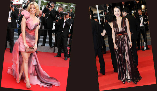<b>第63回カンヌ国際映画祭｜Elizabeth Banks , Do Yeon Jeon</b>　左｜『Poetry』のプレミア会場にてエリザベス・バンクスをキャッチ。サルヴァトーレ フェラガモのピープトゥパンプスとクラッチバッグを着用した。右｜チョン・ドヨンは『The Housemaid』のプレミア会場で、サルヴァトーレ フェラガモの2010-11年秋冬コレクションから最新フルレングスのドレスとプラットフォームサンダルを。©GettyImages