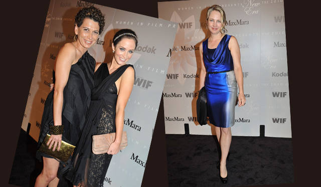 <b>MaxMara｜ウーマン・イン・フィルム・ロサンゼルス 2010年度「クリスタル・アンド・ルーシー賞®」</b>　左｜「クリスタル・アウォード・フォー・エクセレンス・イン・フィルム」部門で受賞したのは、ドナ・ラングレー。ユニバーサル・ピクチャーズ社の会長のひとりである。女優のエミリー・ブラントとともに。右｜「コダック・ビジョン・アウォード」部門受賞 シンシア・プシェック。©Max Mara2010