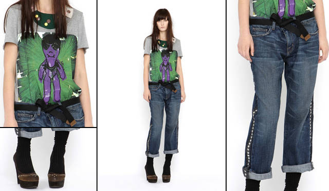 <b>MARNI｜マルニ</b>　スタッズデニム　5万7750円、パペットＴシャツ　3万450円、カラー　3万450円、靴　7万8750円　（マルニ／マルニジャパン　Tel. 03-6416-1024）