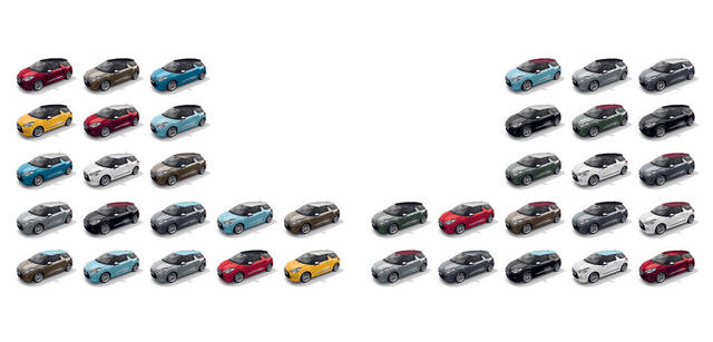  ボディカラーは7色、ルーフ＆ドアミラーは4色。組み合わせ次第でさまざまな表情が生まれる。