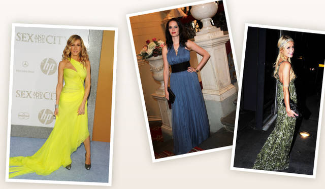 <b>引きつづき人気のマキシ丈ドレスをセレクト</b></br>Sarah Jessica Parker , Eva Green , Paris Hilton｜『SEX AND THE CITY2』NYプレミアにてサラ・ジェシカ・パーカーが選んだのは、鮮やかなイエローのヴァレンティノ2010SSのオートクチュールコレクション。女優エヴァ・グリーンはモンブランのホワイトナイトフェスティバル・ガラディナーにて、アルベルタ・フェレッティ2010SSコレクションを着用。パリス・ヒルトンはブルーガールのマキシ丈ドレスでヒッピー風に。©Valentino/Getty Images、©Getty Images.com