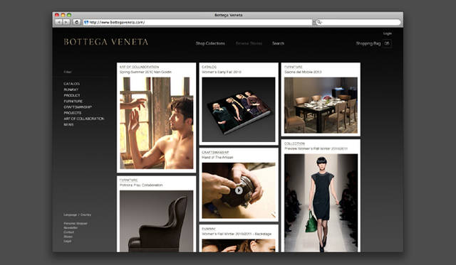 　サイト内は見るひとにあわせてさまざまな表示方法が可能。コレクションのシーズンごとに見たり、まるでマガジンのようなコンテンツページから見ることができたり、サイト内検索ができたりと多様な楽しみ方ができる。
