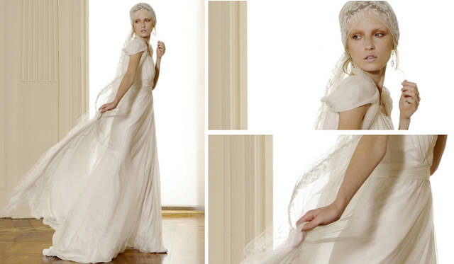 <b>ALBERTA FERRETTI｜アルベルタ フェレッティ｜“FOREVER” BRIDAL COLLECTION 2011　</b>　「Anemone（アネモネ）」をイメージしたドレスは、ロマンティックなシルクモスリンをたっぷりと使って。