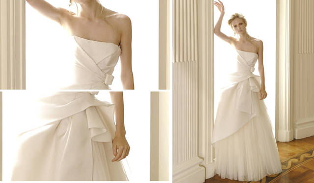<b>ALBERTA FERRETTI｜アルベルタ フェレッティ｜“FOREVER” BRIDAL COLLECTION 2011</b>　「Tulip（チューリップ）」は、花びらを表現するかのように、アシンメトリーにあしらわれた“ORIGAMI”ドレープが美しい。