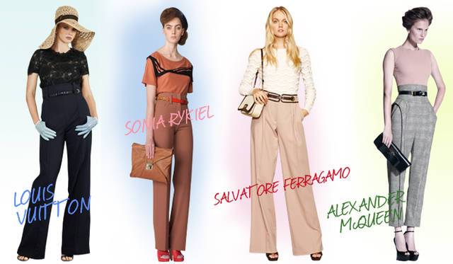 <b>KEYWORD 07 “HIGH-WAIST TROUSERS”</b>　LOUIS VUITTON｜ルイ・ヴィトン　©LOUIS VUITTON／MARK SEGAL、SONIA RYKIEL｜ソニア リキエル、SALVATORE FERRAGAMO｜サルヴァトーレ フェラガモ、ALEXANDER McQUEEN｜アレキサンダー・マックイーン