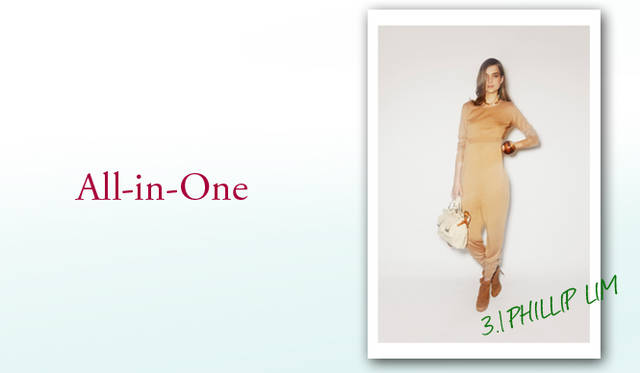 <b>KEYWORD 08 “ALL-in-ONE”</b></br>じわじわと人気を増してきているオールインワンは、2011年春夏シーズンも引きつづき健在！ 1970年代風にシックに着こなすものから、ポップな印象のジャンプスーツまで、さまざまなテイストから選べるのも魅力。Photo｜3.1 PHILLIP LIM｜3.1 フィリップ リム　©Nacho Alegre