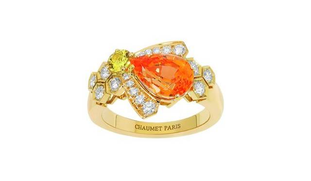 <b>CHAUMET｜ショーメ</b> 「リューン・ドゥ・ミエル」リング YG×スペサルタイトガーネット×イエローサファイア×ダイヤモンド、258万3000円