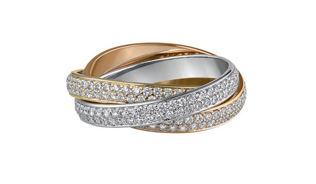 <b>CARTIER｜カルティエ</b> 「トリニティ リング」、PG×YG×WG×ダイヤモンド、157万5000円