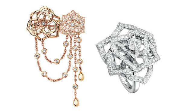 <b>PIAGET｜ピアジェ</b> 「マジック・ガーデン・オブ・ピアジェ」ブローチ、PG×ダイヤモンド、161万7000円 　「マジック・ガーデン・オブ・ピアジェ」ペンダント、WG×ダイヤモンド、144万9000円