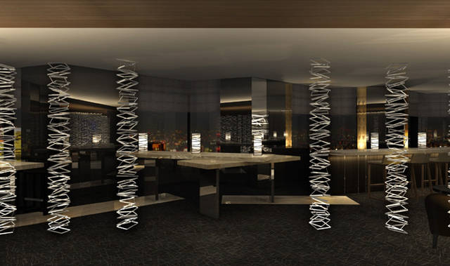 <b>ANAインターコンチネンタルホテル東京MIXX（ミックス）バー＆ラウンジ<b>　空気の揺れで表情を変える、布素材のスカルプチャーを使用しているエントランス