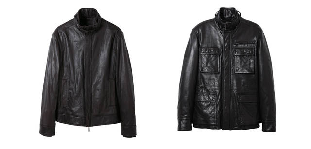 <b>ck Calvin Klein｜ck カルバン・クライン</b><br /> 左｜TOSCANA BABY LAMB RIDERS JACKET 原皮の良さにこだわるなら、羊革の中でもとくに滑らかなイタリア・トスカーナ産のべビーラム。<br />そこからさらに良質な革を厳選しているため、生産量が限られる1 着。原皮の段階で加えたシワ感も圧巻である。モデルカットでは色違いを使用。ライダースジャケット7万9800円<br /><br />右｜LAMB MILITARY JACKET 今季トレンドのミリタリーを意識するならM-65。裏地は中綿入りのキルティングなので、防寒性、保温性も抜群。<br />また、弾力性のあるレザーも上質で、風合いを重視した加工も絶妙。ミリタリージャケット8万9250円