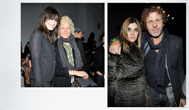 <b>DIESEL BLACK GOLD｜ディーゼル ブラック ゴールド</b>　ランウェイのフロントロウを華やかに彩った。写真左／フォトグラファーのエレン・フォン・アンワースも来場、写真右／パリ『VOGUE』誌編集長のカリーヌ・ロワトフェルドとディーゼル創始者兼社長のレンツォ・ロッソ。