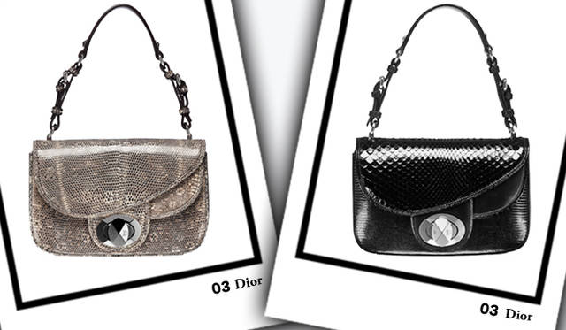 <strong>Dior｜ディオール</strong>　左／バッグ（リザード）[W21.5×H13.5×D6.5cm]　70万3500円、右／バッグ（パイソン×リザード）[W21.5×H13.5×D6.5cm]　57万7500円（ともにディオール／クリスチャン ディオール）