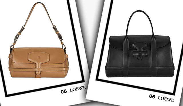 <strong>LOEWE｜ロエベ</strong>　左／ハンドバッグ（ナチュラルカーフ）[W33×H16×D14cm]　22万500円、右／ハンドバッグ（ナチュラルカーフ）[W37×H23×D22cm]　27万3000円（ともにロエベ／ロエベカスタマーインフォメーションサービス）