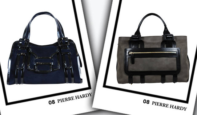 <strong>PIERRE HARDY｜ピエール アルディ</strong>　左／バッグ[W39×H23×D16cm]　13万4400円、右／バッグ[W45×H30×D20cm]　14万9100円（ともに参考価格）（ともにピエール アルディ／ステディ スタディ）