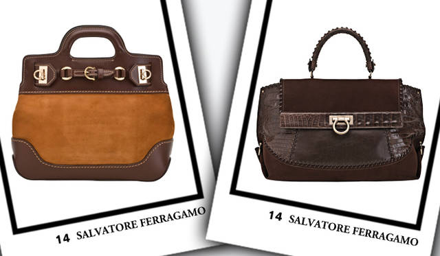 <strong>SALVATORE FERRAGAMO｜サルヴァトーレ フェラガモ</strong>　左／バッグ[W30×H23×D7cm]　16万5900円、右／バッグ[W41×H25×D19cm]　75万6000円（ともにサルヴァトーレ フェラガモ／フェラガモ・ジャパン）