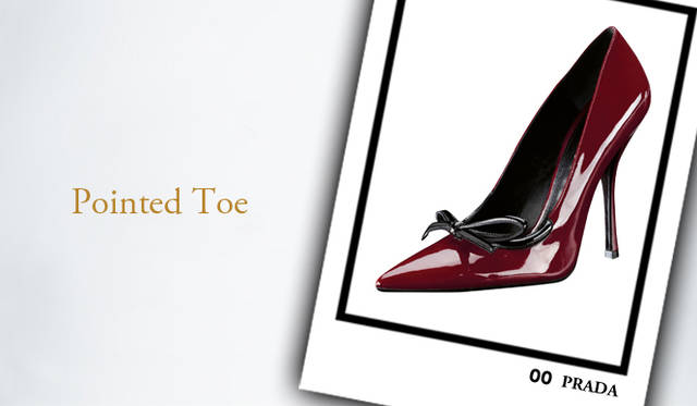 <strong>POINTED TOE</strong>　レディシックな着こなしが注目の2010-11年AWシーズンは、ひさびさにポインテッドトゥのパンプスやサンダルがメインストリームに復活した。クラシカルかつエレガントな着こなしの足もとを飾るのは、ポインテッドトゥ シューズに決定。</br><strong>PRADA｜プラダ</strong>　パンプス[H8.5cm]　7万5600円（プラダ／プラダ ジャパン）
