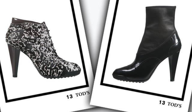 <strong>TOD’S｜トッズ</strong>　左／ブーティ[H10cm]　10万3950円、右／ショートブーツ[H10cm]　9万5550円（ともにトッズ／トッズ・ジャパン）
