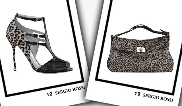<strong>SERGIO ROSSI｜セルジオ・ロッシ</strong>　左／サンダル　[H10.5cm]　10万800円、右／バッグ　[W33×H20×D11cm]　13万1250円（ともにセルジオ・ロッシ／グッチ グループ ジャパン セルジオ・ロッシ ディビジョン）