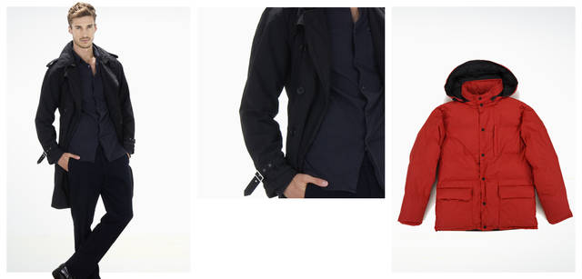 <strong>ASPESI｜アスペジ</strong>　左・中央／トレンチコートも製品染めにより、こなれた雰囲気。袖口にあしらったハト目付きベルトなど本格仕様のディテールがポイントに。トレンチコート「UFFICIALE 2」 9万8700円、カットソー 3万7800円、パンツ 3万450円、右／アスペジの原点とも言えるアウター「モスキーノ」モデル。世界でいち早くアウトドアの要素を取り入れたタウン仕様のダウンを、ミニマルなデザインはそのままに機能をグレードアップさせて復活させた。「MOSCHINO DRY」 8万1900円（すべてアスペジ／アスペジ・ジャパン）