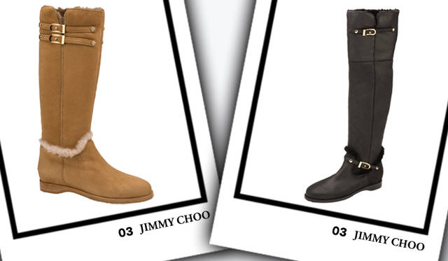 <strong>JIMMY CHOO｜ジミー チュウ</strong>　左／「HARVEST」ブーツ　15万5400円、右／「HARLEM」ブーツ　17万100円（ともにJIMMY CHOO）